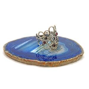 Sterling Silver Garnet Cabochon Modernist Bubble Ring